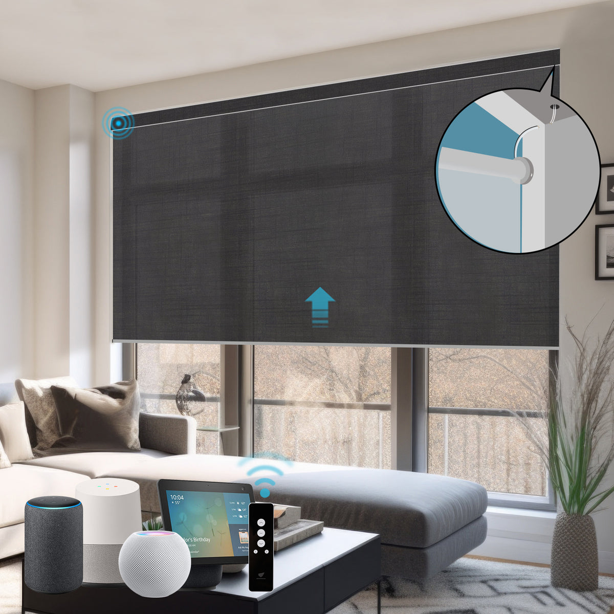 SmartWings Hardwired DC 12V Motorized Light Filtering Roller Shades 60