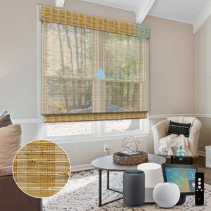 SmartWings Motorized Woven Wood Shades 50% Blackout See-through Orithyia